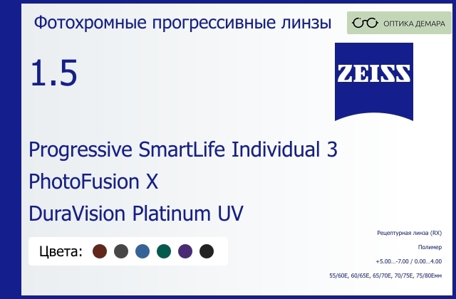 img_590098 Фотохромная прогрессивная линза для очков Carl Zeiss Progressive SmartLife Individual 3 1.5 PhotoFusion X DuraVision Platinum UV, Sph 5.00 — -7.00, Cyl 0.00 — 4.00 — изображение 1