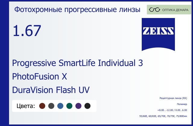 img_590169 Фотохромная прогрессивная линза для очков Carl Zeiss Progressive SmartLife Individual 3 1.67 PhotoFusion X DuraVision Flash UV, Sph 8.00 — -12.00, Cyl 0.00 — 6.00 — изображение 1
