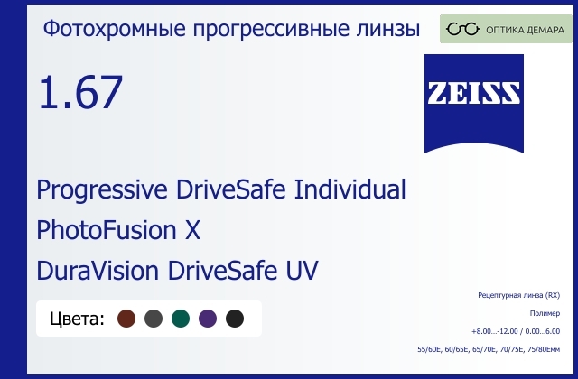 img_591342 Фотохромная прогрессивная линза для очков Carl Zeiss Progressive DriveSafe Individual 1.67 PhotoFusion X DuraVision DriveSafe UV, Sph 8.00 — -12.00, Cyl 0.00 — 6.00 — изображение 1