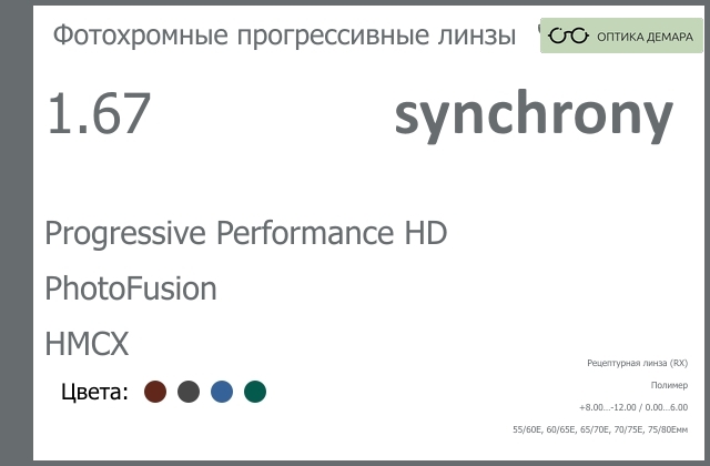 img_593027 Фотохромная прогрессивная линза для очков Synchrony by Carl Zeiss Progressive Performance HD 1.67 PhotoFusion HMCX, Sph 8.00 — -12.00, Cyl 0.00 — 6.00 — изображение 1