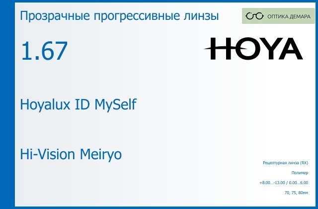 img_944409 Прогрессивная линза для очков Hoya Hoyalux ID MySelf 1.67 Hi-Vision Meiryo, Sph 8.00 — -13.00, Cyl 0.00 — 6.00 — изображение 1