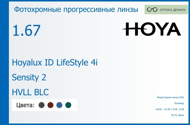 img_944705 Фотохромная прогрессивная линза для очков Hoya Hoyalux ID LifeStyle 4i 1.67 Sensity 2 HVLL BLC, Sph 8.00 — -12.00, Cyl 0.00 — 6.00 — изображение 1