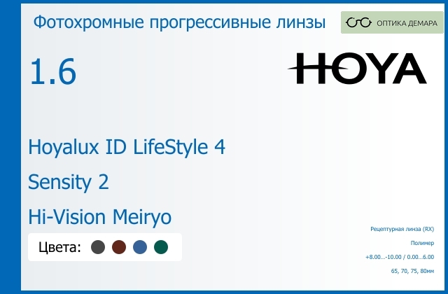 img_944895 Фотохромная прогрессивная линза для очков Hoya Hoyalux ID LifeStyle 4 1.6 Sensity 2 Hi-Vision Meiryo, Sph 8.00 — -10.00, Cyl 0.00 — 6.00 — изображение 1