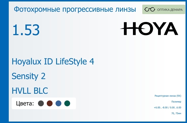 img_944933 Фотохромная прогрессивная линза для очков Hoya Hoyalux ID LifeStyle 4 1.53 Sensity 2 HVLL BLC, Sph 6.00 — -8.00, Cyl 0.00 — 6.00 — изображение 1