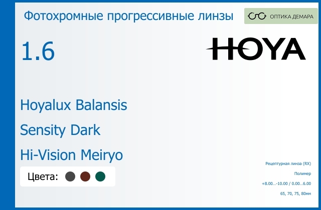img_945053 Фотохромная прогрессивная линза для очков Hoya Hoyalux Balansis 1.6 Sensity Dark Hi-Vision Meiryo, Sph 8.00 — -10.00, Cyl 0.00 — 6.00 — изображение 1