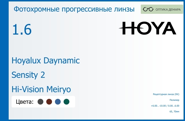 img_945169 Фотохромная прогрессивная линза для очков Hoya Hoyalux Daynamic 1.6 Sensity 2 Hi-Vision Meiryo, Sph 6.00 — -10.00, Cyl 0.00 — 6.00 — изображение 1