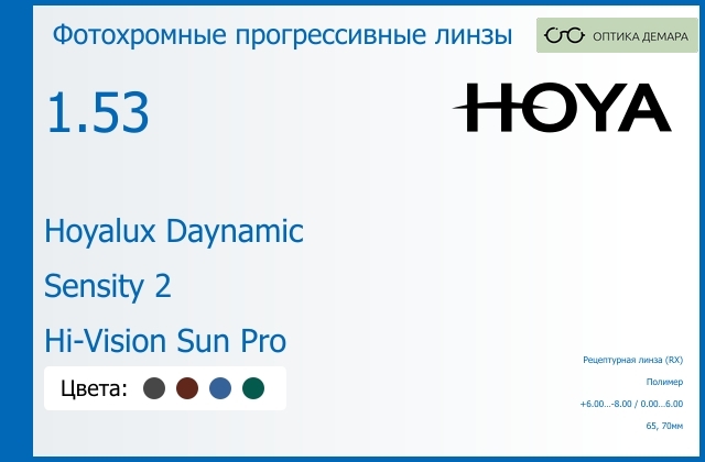 img_945211 Фотохромная прогрессивная линза для очков Hoya Hoyalux Daynamic 1.53 Sensity 2 Hi-Vision Sun Pro, Sph 6.00 — -8.00, Cyl 0.00 — 6.00 — изображение 1