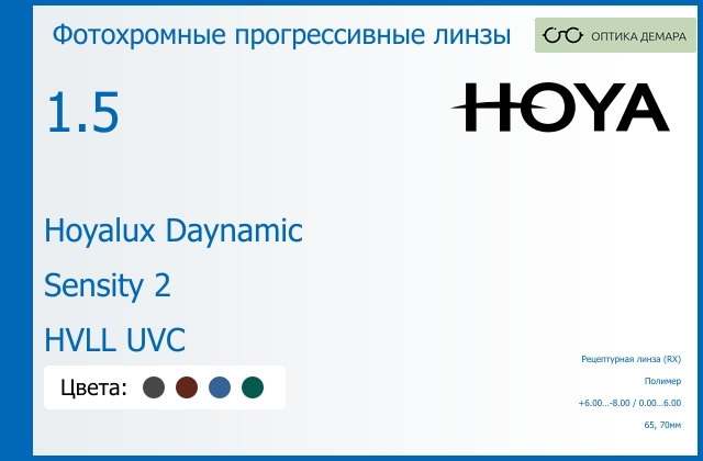 img_945235 Фотохромная прогрессивная линза для очков Hoya Hoyalux Daynamic 1.5 Sensity 2 HVLL UVC, Sph 6.00 — -8.00, Cyl 0.00 — 6.00 — изображение 1