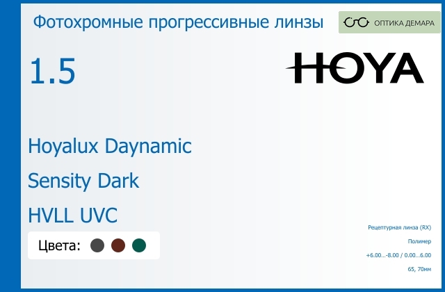 img_945245 Фотохромная прогрессивная линза для очков Hoya Hoyalux Daynamic 1.5 Sensity Dark HVLL UVC, Sph 6.00 — -8.00, Cyl 0.00 — 6.00 — изображение 1