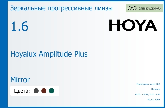img_945331 Зеркальная прогрессивная линза для очков Hoya Hoyalux Amplitude Plus 1.6 Mirror, Sph 6.00 — -13.00, Cyl 0.00 — 6.00 — изображение 1