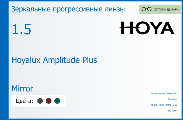 img_945405 Зеркальная прогрессивная линза для очков Hoya Hoyalux Amplitude Plus 1.5 Mirror, Sph 6.00 — -8.00, Cyl 0.00 — 6.00 — изображение 1