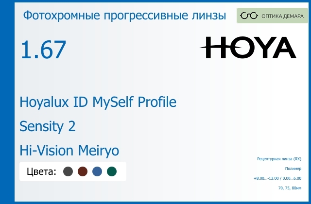 img_951337 Фотохромная прогрессивная линза для очков Hoya Hoyalux ID MySelf Profile 1.67 Sensity 2 Hi-Vision Meiryo, Sph 8.00 — -13.00, Cyl 0.00 — 6.00 — изображение 1