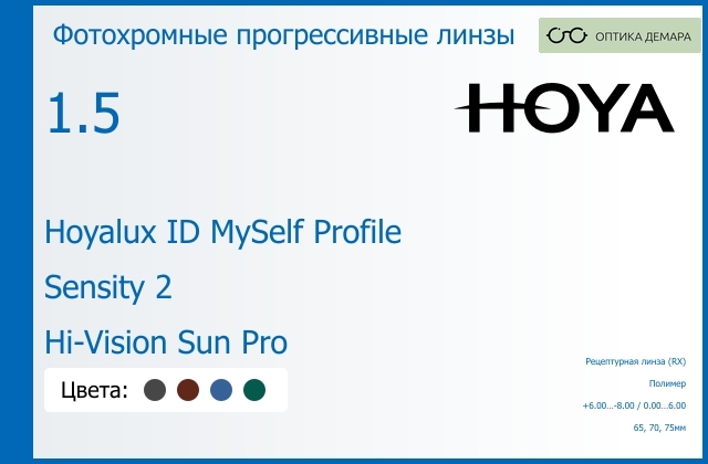 img_951449 Фотохромная прогрессивная линза для очков Hoya Hoyalux ID MySelf Profile 1.5 Sensity 2 Hi-Vision Sun Pro, Sph 6.00 — -8.00, Cyl 0.00 — 6.00 — изображение 1